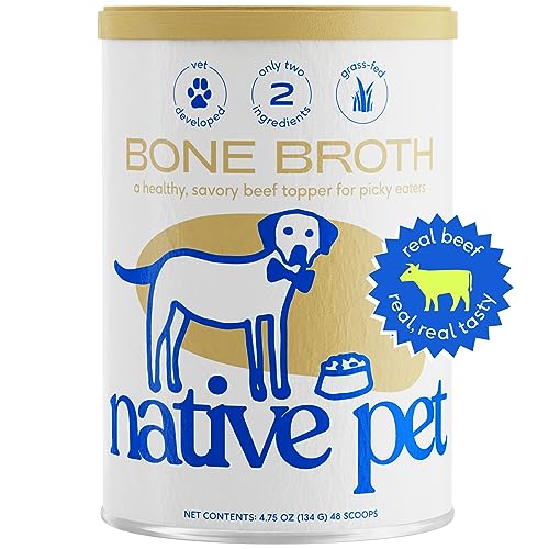 Native Pet Bone Broth for Dogs and Cats – Dog Bone Broth Powder for Dog Food Topper for Picky Eaters – Cat and Dog Broth - Dog Gravy Topper for Dry Food – Beef Broth for Dogs and Cats – 4.75 oz