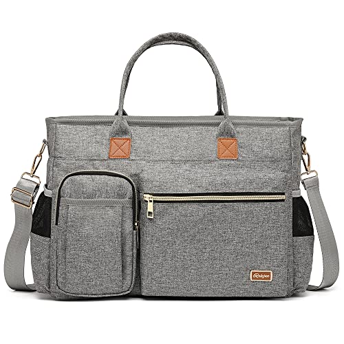 Laptop Tote Bag, Middle Size Computer Messenger Teacher Bag with 15.6'' Padded Laptop Sleeve Grey