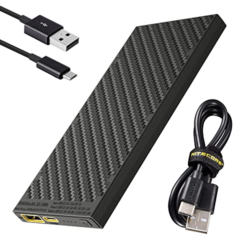 Nitecore NB10000 Gen II (Gen 2) Ultra-slim Power Bank, 10000mAh QC Quick-Charge USB and USB-C Dual Outputs with Cables for Phones Flashlights and Headlamps (black), Dual Cable Bundle