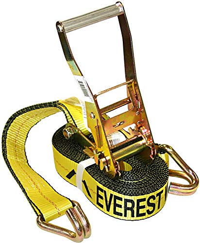 Everest Premium Ratchet Tie Down – 1 PK – 2 IN – 27 FT – 3333 LBS Working Load – 10000 LBS Break Strength – Double J Hook – Cargo Straps Perfect for Moving Appliances, Lawn Equipment and Motorcycles