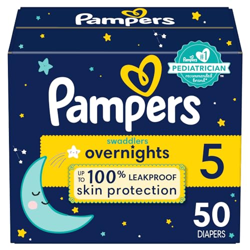 Pampers Swaddlers Overnights Diapers - Size 5, 50 Count, Disposable Baby Diapers, Night Time Skin Protection