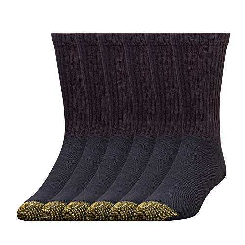 GOLDTOE Men's 656s Cotton Crew Athletic Socks, Multipairs, Black (6-Pairs), Large