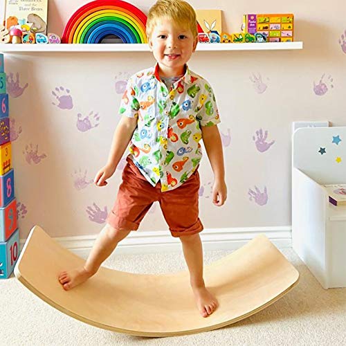 WOOD CITY Balance Board Kids, 35 Inch Wooden Wobble Board for Toddlers, Kids and Adults,Waldorf Toys, Curvy Rocker Board for Yoga and Exercise Indoor & Outdoor, Gifts for Kids Birthday and Christmas
