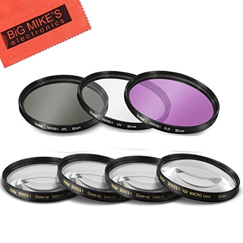 52mm 7PC Filter Set for Nikon D3100, D3200, D3300, D5100, D5200, D5300, D5500 with NIKKOR 18-55mm f/3.5-5.6G VR II Lens - Includes 3 PC Filter Kit (UV-CPL-FLD) and 4 PC Close Up Filter Set (+1+2+4+10)