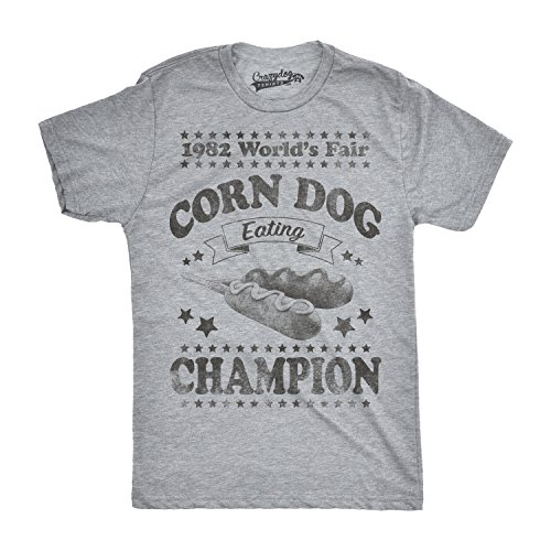 Mens Corn Dog Eating Champion Funny Hot Dog World Fair Vintage 1982 T Shirt Mens Funny T Shirts Vintage T Shirt for Men Funny Food T Shirt Novelty Tees for Light Grey L