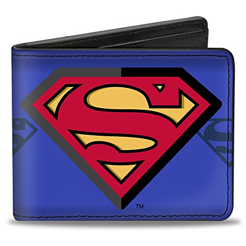 Buckle-Down Men's Superman Centered/Shield Stripe Blues, Multicolor, 4.0' x 3.5'