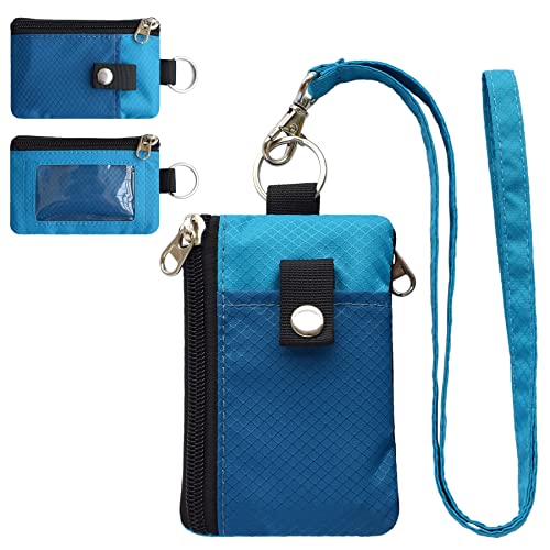 CHENSPRX Minimalist RFID Blocking Small Wallet with ID Window,WaterResistant Zip Id Case Wallet with Lanyard Keychain for Cards,Cash,Travel,Women,Men (ElectricBlue+SkyBlue)