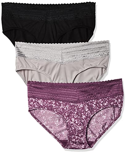 Warner's womens Blissful Benefits No Muffin 3 Pack Hipster Panties, Amaranth Abstract Print Black Platinum, Large US