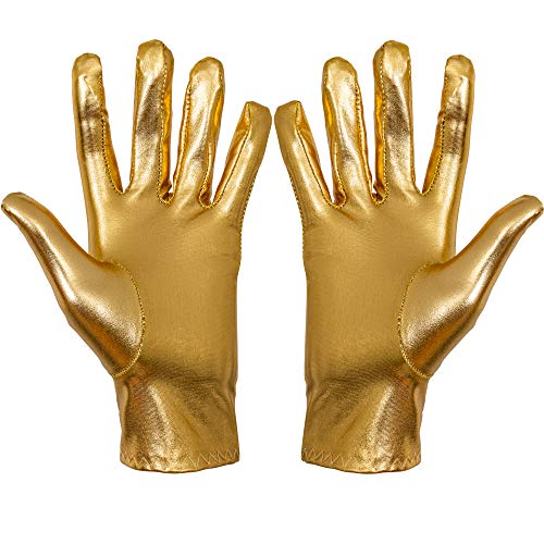 Skeleteen Metallic Gold Costume Gloves - Shiny Gold Princess Evening Stretch Dress Glove Set for Men, Women and Kids