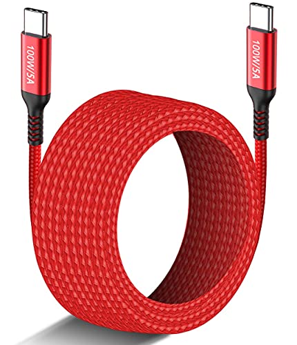 15FT Long USB-C to USB-C Cable 100W, Type-C 20V/5A Fast PD Charger Braided Cord for MacBook Pro, iPad Pro/iMac Air/iPhone 15/15 Pro/15 Plus/15 Pro Max, Samsung Galaxy S23 S22,OnePlus 9, Sony PS5,Red