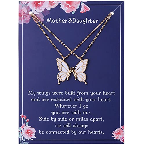 RS Mother Daughter Mom Necklaces Set for 2 Butterfly Matching Necklace Women Girls Mother's Day Christmas Valentines Pendant Chain Gold Jewelry Gifts