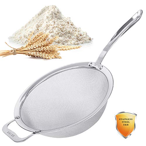 9' Large Mesh Strainer, Stainless Steel 18/8 Extra Fine Quinoa Sieve, with Solid Sturdy Handle, Flour Filter with Wider Hook