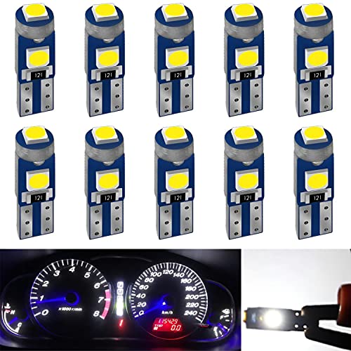 AUXLIGHT White T5 37 74 2721 PC74 PC37 LED Bulb, 3030 Chips Super Bright 12 Volt Replacements, Interior Dome Map Dashboard Indicator Instrument Panel Gauge Cluster Lamp Lights (Pack of 10)