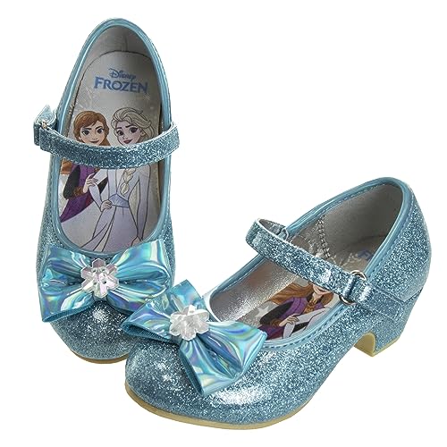 Disney Shoes - Girls Mary Jane Flat Pump Strap with Bow - Character Princess Dress up Costume Flower School Party Slip on, Blue (10 Medium, Toddler)