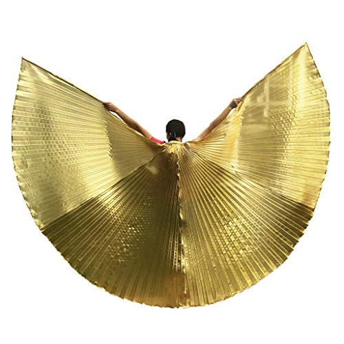 Wuchieal Women's Belly Dance Costume Isis Wings, Professional Dance Wings with Sticks (One Size, 10# Golden)