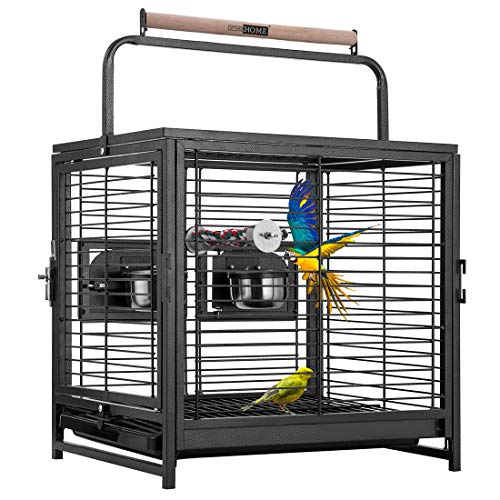 VIVOHOME 19 Inch Wrought Iron Bird Travel Carrier Cage for Parrots Conures Lovebird Cockatiel Parakeets Black