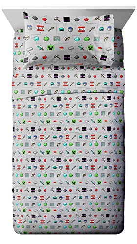Jay Franco Minecraft Monster Hunters Twin Sheet Set - 3 Piece Set Super Soft and Cozy Kid’s Bedding Features Creepers - Fade Resistant Microfiber Sheets (Official Minecraft Product)