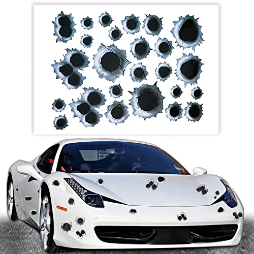 3D Bullet Hole Car Stickers, Simulation Stereoscopic Fake Guns Bullet Holes Stickers, Car Funny Accessories, Automotive Tattoo Decorations Accessories
