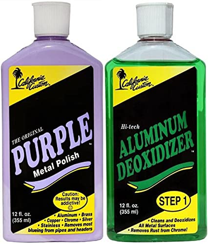 CALIFORNIA CUSTOM – Purple Metal Polish & Aluminum Deoxidizer Kit, No Silicone, Body Shop Safe, Great for Aluminum, Brass, Copper, Chrome, Silver, Stainless and Gold, Made in The USA