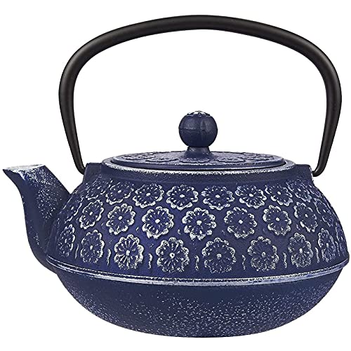 Juvale Japanese Cast Iron Teapot with Infuser for Loose Leaf and Tea Bags, Kettle Includes Handle and Removable Lid (Blue, 34oz)