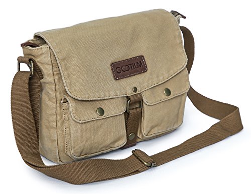 Gootium Canvas Messenger Bag - Vintage Crossbody Shoulder Bag Military Satchel, Khaki