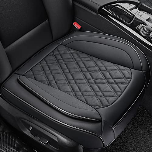 Car Seat Cover Front PU Leather Seat Covers, 2Pcs Universal Bottom Seat Covers for Cars, Anti-Slip, Storage Bags,Full Wrapping Edge Fits 95% of Vehicles(1 Pair, Black Grid)