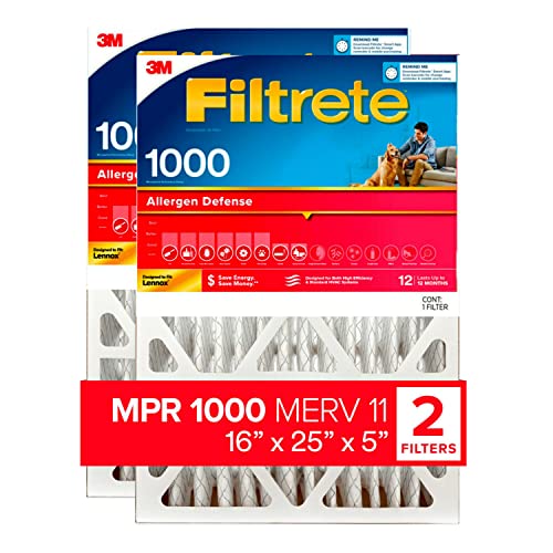 Filtrete 16x25x5 Air Filter, MPR 1000, MERV 11, Micro Allergen Defense Pleated 5-Inch Air Filters, 2 Filters