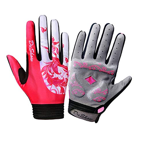 DuShow Cycling Gloves Women Full Finger Red Touchscreen Bike Gloves Gel Padded Bicycle Long Gloves Mountain Biking Riding Gym Sport Gloves(Red,L)