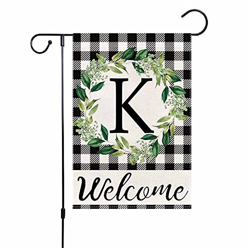 Monogram Letter K Garden Flag, JoraLion 12x18 inch Floral Name Initial Flags Double Sided Burlap Flag for Outdoor Yard Family Last Name Initial