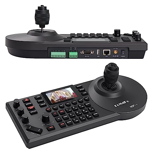 FoMaKo NDI PTZ Camera Controller 3' Preview LCD, NDI Camera Controller Keyboard with 4D Joystick for Live Streaming (NDI License Included) KC608N Black