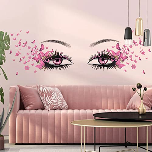 Beautiful Eyelash Eyes Wall Stickers Flying Butterfly Wall Decals Beautiful Girl Heart Wall Decor Vinyl Wall Art Butterflies Wall Decor Stickers for Women Girls Bedroom Living Room Decoration