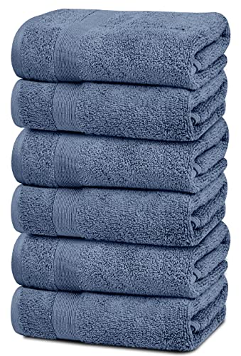 White Classic Resort Collection Soft Hand Towels | 16x27 Luxury Hotel Plush & Absorbent Cotton Hand Towel [6 Pack, Blue]