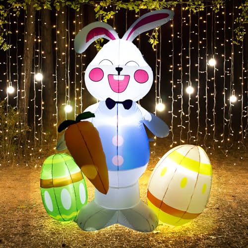 Lightilunar Inflatable Easter Bunny Blow Up Eggs Yard Decorations 6 ft Quick Inflatable Outdoor Decorations for Easter