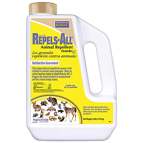 Bonide Repels-All Animal Repellent Granules, 3 lbs. Ready-to-Use Deer & Rabbit Repellent, Deter Pests from Lawn & Garden