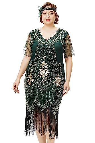 BABEYOND Great Gatsby Dresses for Women Plus Size Cocktail Dress 1920s Flapper Costume for Women Dark Green
