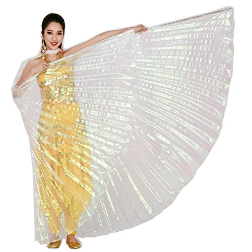 MUNAFIE Belly Dance Isis Wings with Sticks for Adult Belly Dance Costume Angel Wings for Halloween Carnival Performance White