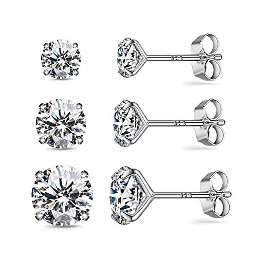 AllenCOCO S925 Sterling Silver Earrings, Cubic Zirconia Earrings Studs, 14K White Gold Plated Sterling Silver Stud Earrings Hypoallergenic Fake Diamond Stud Earrings for Women Men Sensitive Ears