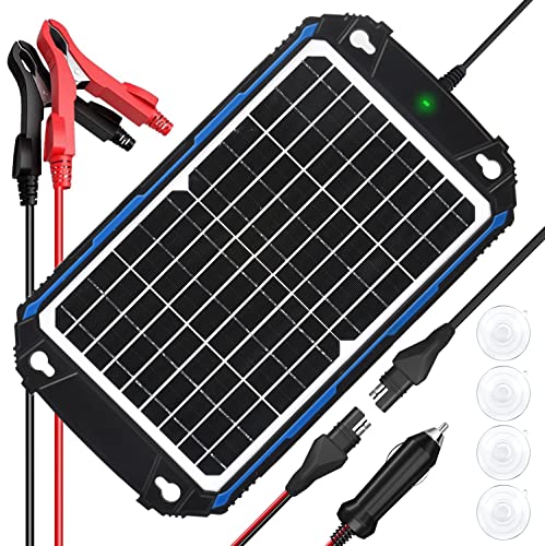 SUNER POWER Waterproof 12W 12V Solar Battery Charger & Maintainer Pro, Built-in UltraSmart MPPT Charge Controller, 12 Volt Solar Panel Trickle Charging Kits for Car Automotive Boat Marine RV Trailer