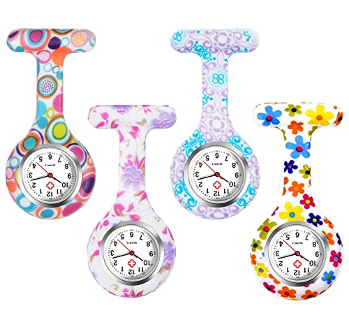 AGEN KGEN 4 Pack Nurse Watches for Women, Watch with Second Hand for Nurses, Nurse Watches, Clip on Watch, Watch for Nurses,Fob Watches for Nurses, Nurse Watch Clip on (Round)
