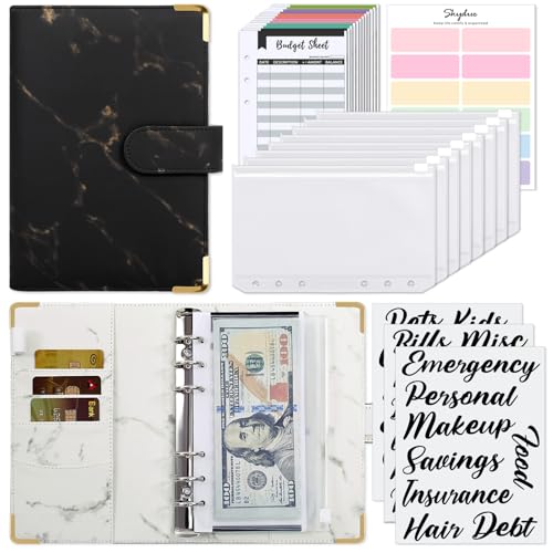 SKYDUE Budget Binder, Money Saving Binder with Zipper Envelopes, Cash Envelopes and Expense Budget Sheets for Budgeting (Mabble)
