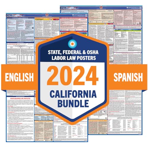 2024 California Labor Law Posters State & Federal OSHA Combo- Workplace Required Posting for Employees- English and Spanish Bundle- UV Laminated Waterproof- 25.5'x40'