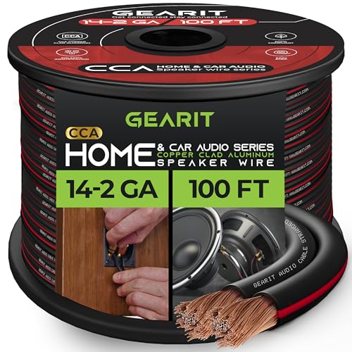 14AWG Speaker Wire, GearIT Pro Series 14 AWG Gauge Speaker Wire Cable (100 Feet / 30.48 Meters) Great Use for Home Theater Speakers and Car Speakers Black