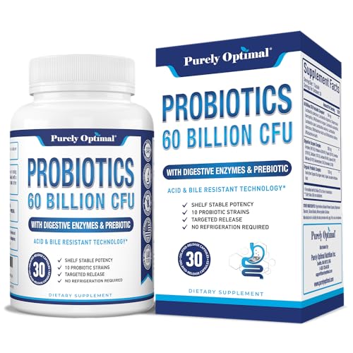 Premium Probiotics 60 Billion CFU with Organic Prebiotics & Digestive Enzymes; Dr. Formulated Probiotics for Women & Men; Shelf Stable Acidophilus Probiotic Supplement, Patented Delay Release Capsules