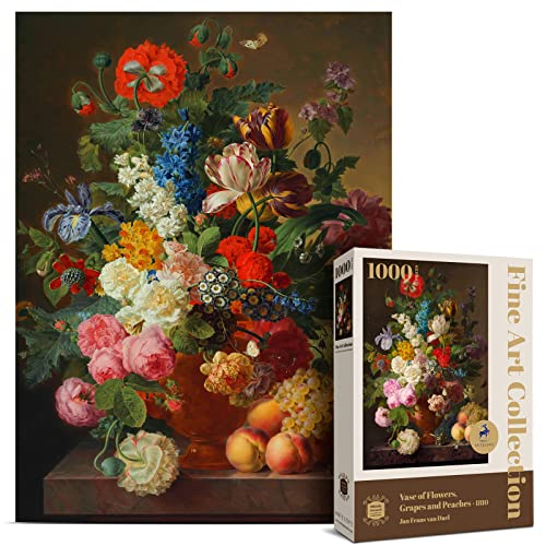 Antelope - 1000 Piece Puzzles for Adults - Vase Flower Grapes Peaches Jigsaw Puzzle 1000 Pieces, Jan Frans Van Dael Officially Licensed, High Resolution, No Dust Classic Artistic Puzzle