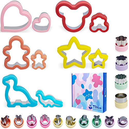 Sandwich Cutters Set 24 for Kids, Holiday Heart Shaped Cookie Cutters Vegetable Fruit Cutter Shape for Boys & Girls with Micky Mouse, Dinosaur, Star, Gingerbread Man Shapes-Food Grade Stainless Steel