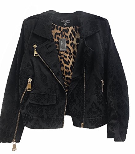midnight velvet Women Black Floral Pattern Zip Up Moto Jacket (3X)