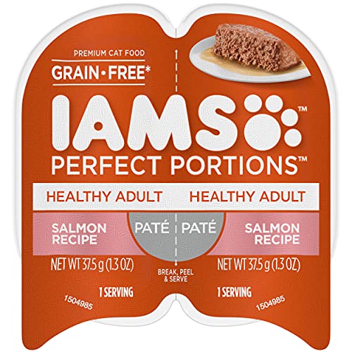 IAMS PERFECT PORTIONS Healthy Adult Grain Free* Wet Cat Food Paté, Salmon Recipe, (24) 2.6 oz. Easy Peel Twin-Pack Trays
