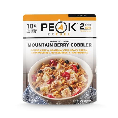 Peak Refuel Mountain Berry Cobbler | Real Ingredients | Ready in Minutes | Just Add Water | Premium Freeze Dried Backpacking & Camping Food | 2 Servings | Ideal MRE Survival Meal or Dessert