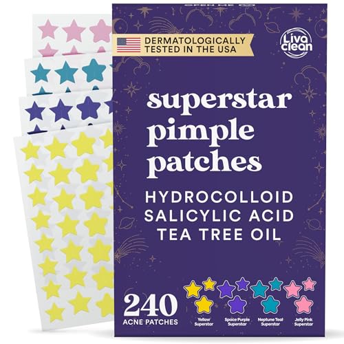 LivaClean Superstar Patches 240 CT Pimple Patches for Face w/Salicylic Acid & Tea Tree, Hydrocolloid Acne Patches Cute Star Pimple Patches for Healing, Cute Face Stickers, Zit Patch