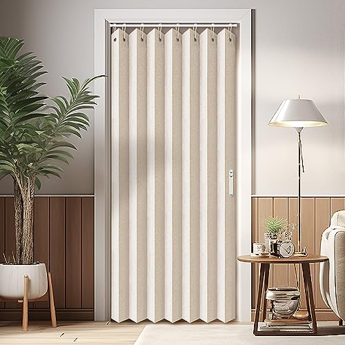 Vatge Closet Curtains, Accordion Style Door Curtains for Doorways, Pleated Folding Doors Curtain for Closet and Room Divider, 1 Panel, W39 x L78, Beige